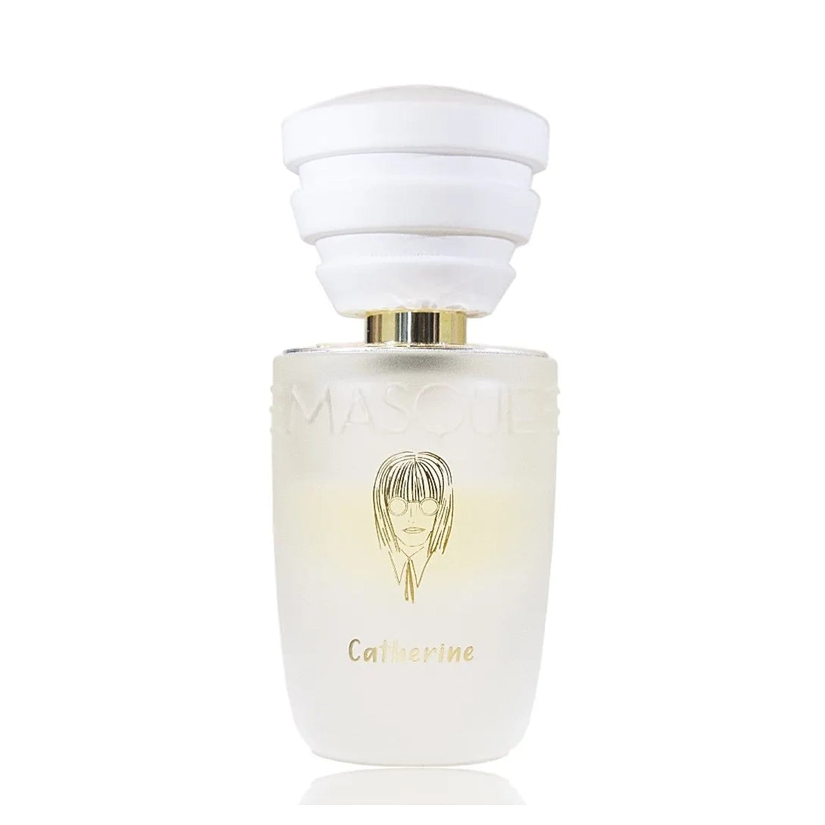 Catherine by Masque Milano in a White perfume bottle with gold cap and 'Catherine' branding on a white background