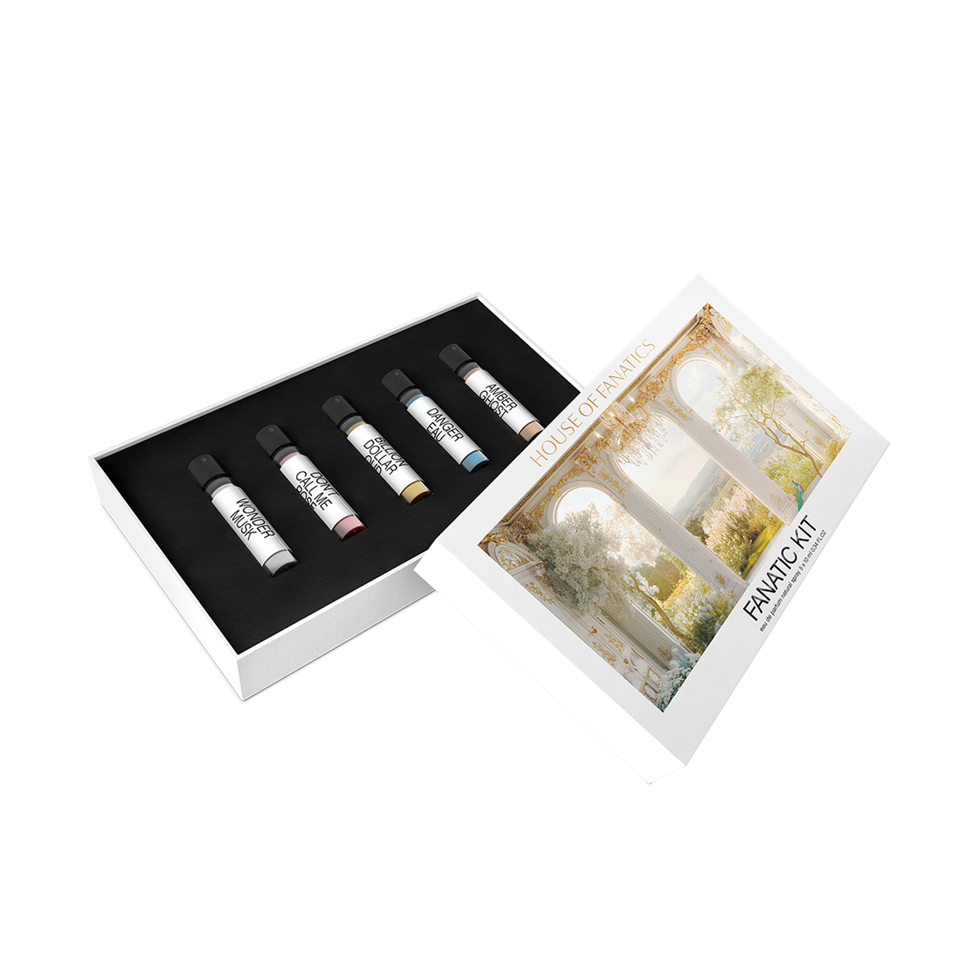 House of Fanatics Discovery Kit – A luxurious collection of bold, long-lasting fragrances. Available at Hallburg.ae.
