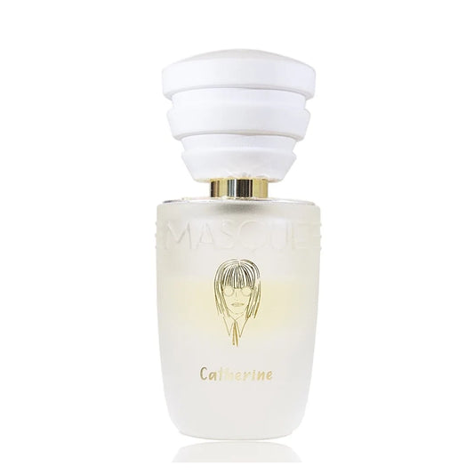 Catherine by Masque Milano in a White perfume bottle with gold cap and 'Catherine' branding on a white background 