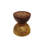 Mango Oud by LOVA unique perfume bottle with golden base and wooden cap on white background
