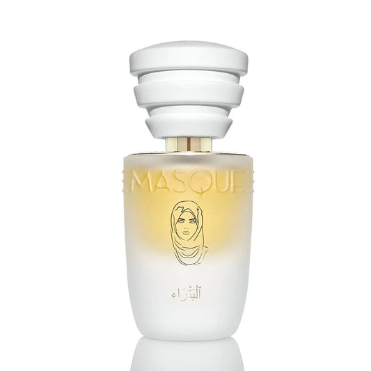 Perfume bottle labeled 'MASQUE' with a white cap on a white background by-Masque Milano
