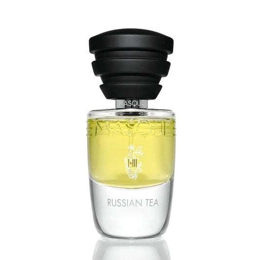 Russian Tea Perfume bottle with a black cap on a white background